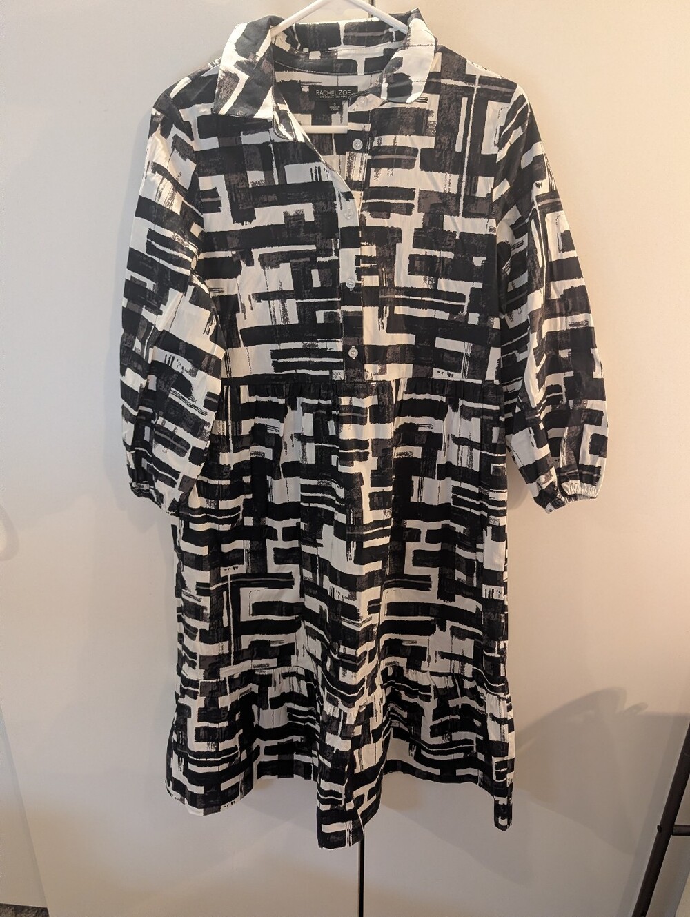 Rachel Zoe Woman's Small Black and White Geometric Shirt Dress
